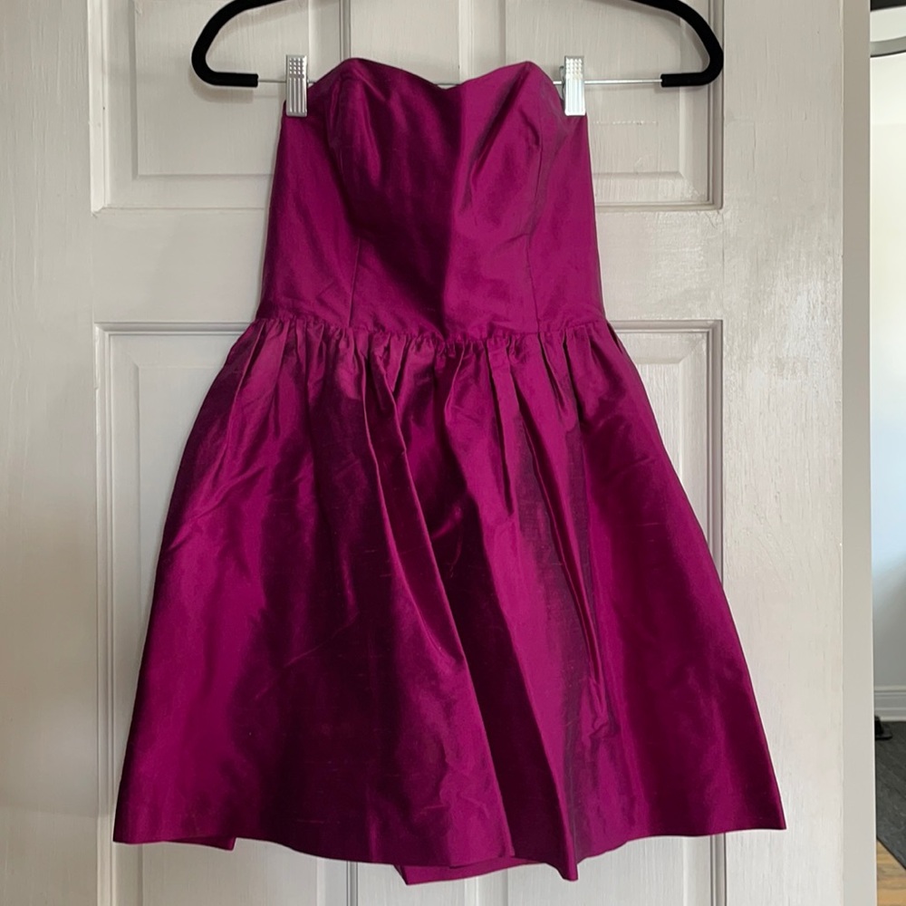 Fuschia silk party dress with sweetheart top